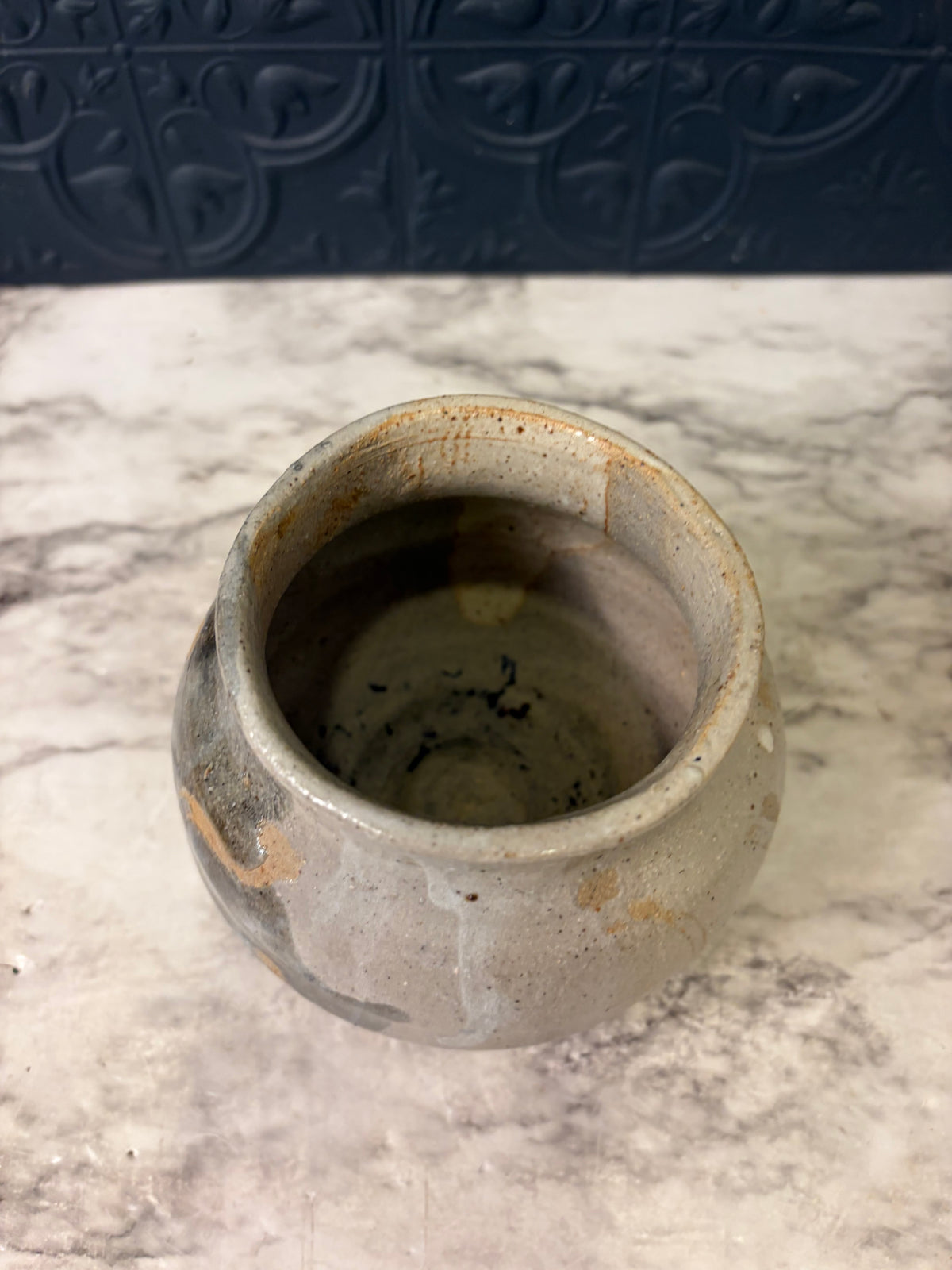 Studio Pottery Flare Mouth Vase 4" Tan andGreen