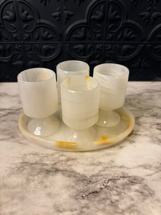 Set of 4 Onyx Shot Glasses with Tray