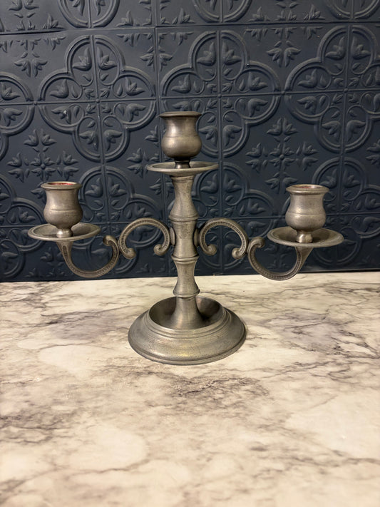 Vintage Pewter Candelabra with Three Heads