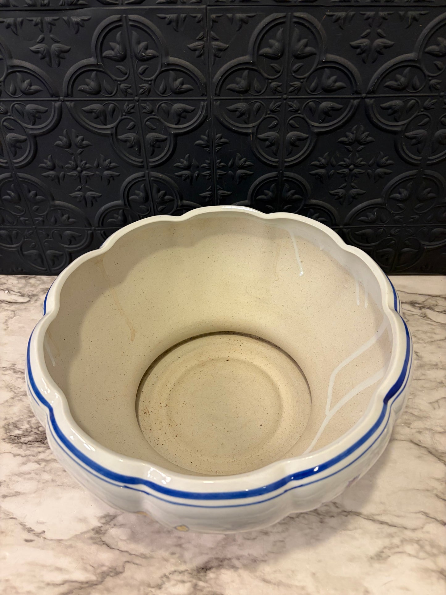 Scallop Blue and White Planter Bowl
