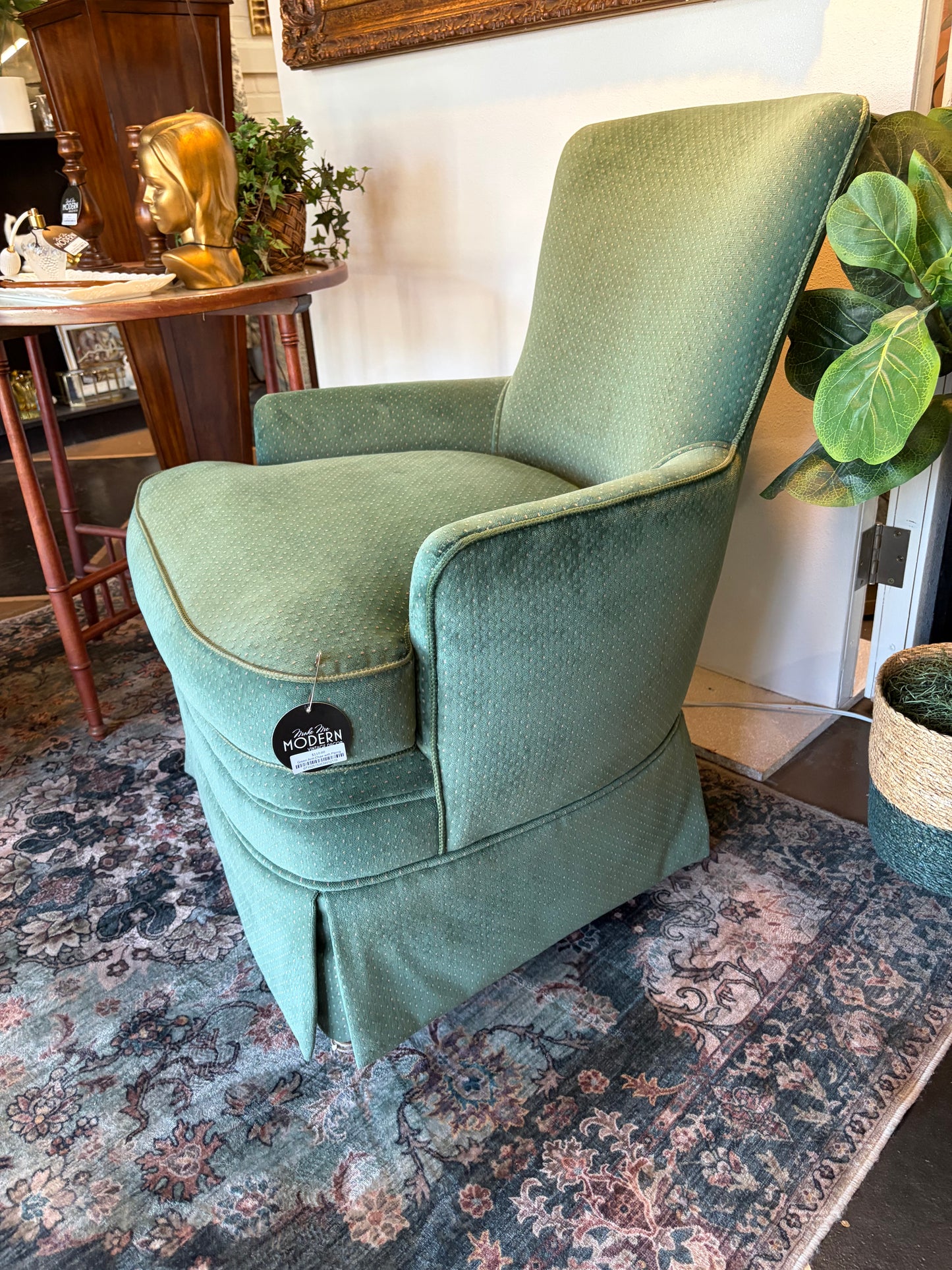 Green Arm Chair with Piping
