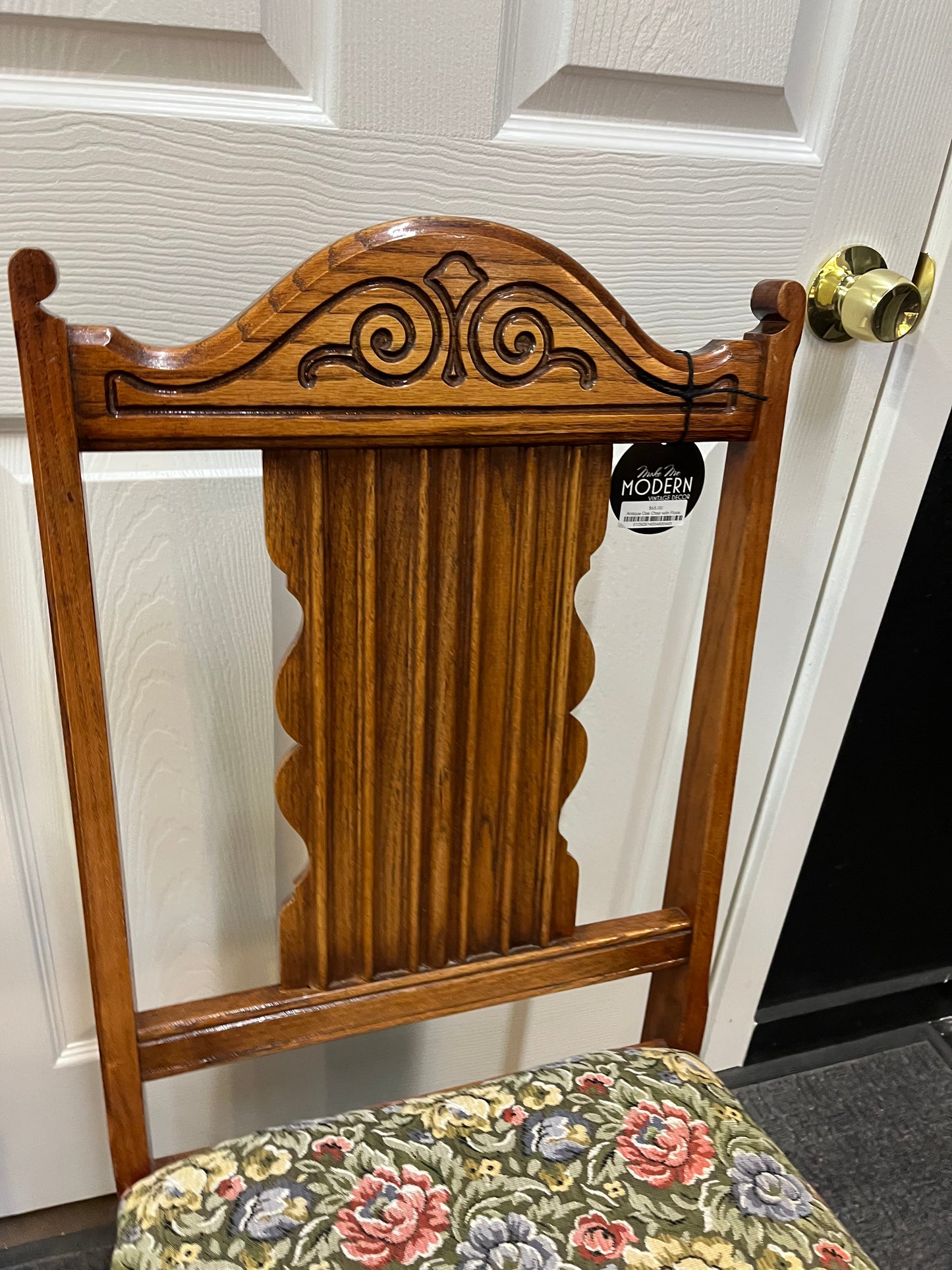 Antique Oak Chair with Floral Seat