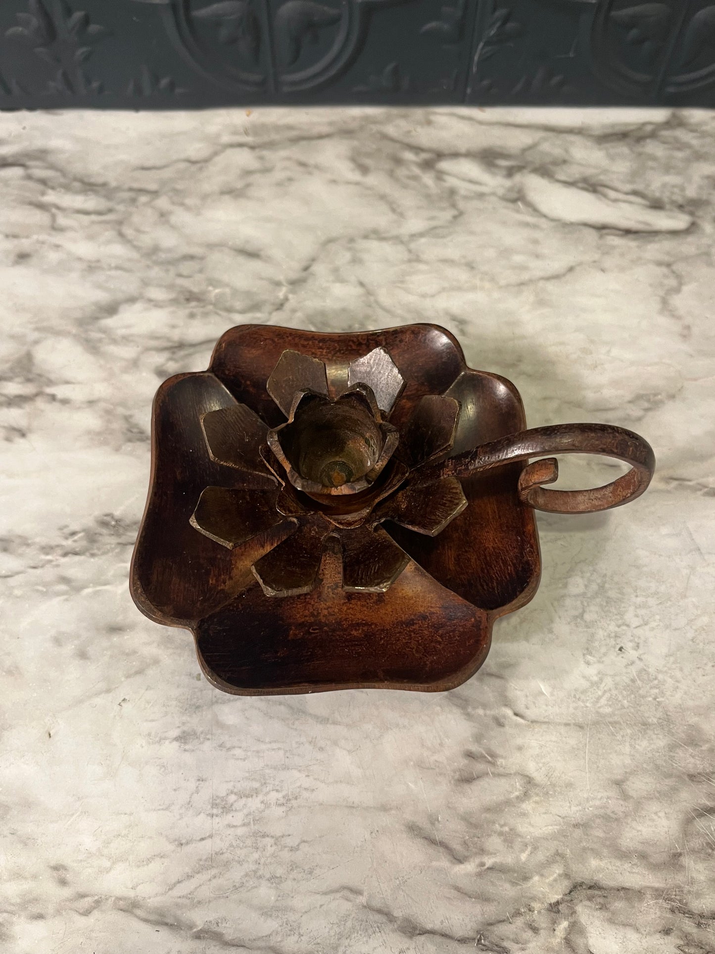Brown Metal Flower Candle Holder