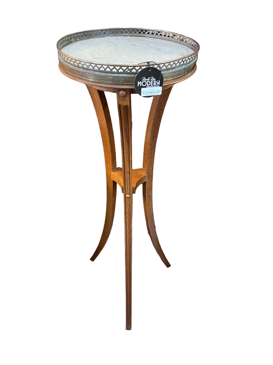 Tall Wood Plant stand with Brass and stone top