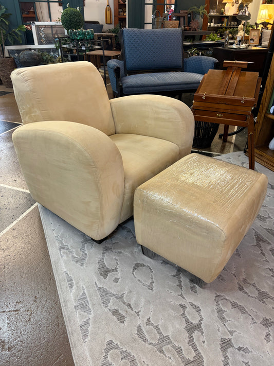 Light Yellow Arm Chair with Ottoman