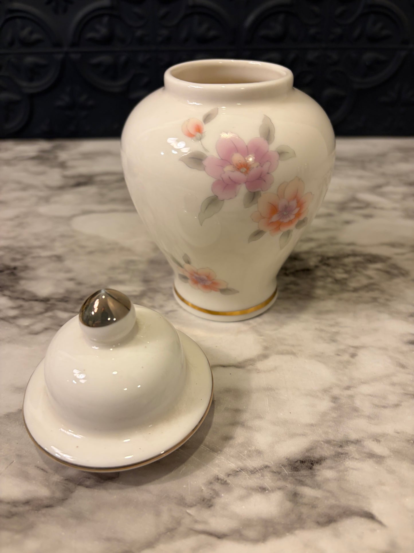 Japanese Ginger Jar with Pink and Orange Floral 6"
