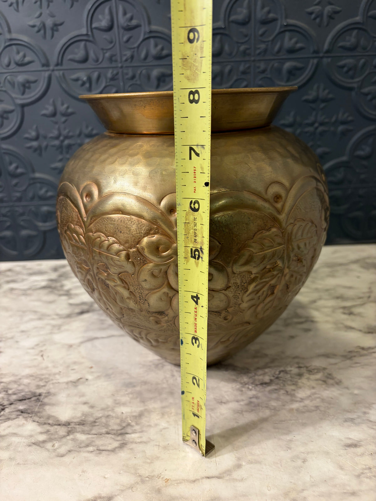 8" Brass Embossed Vase