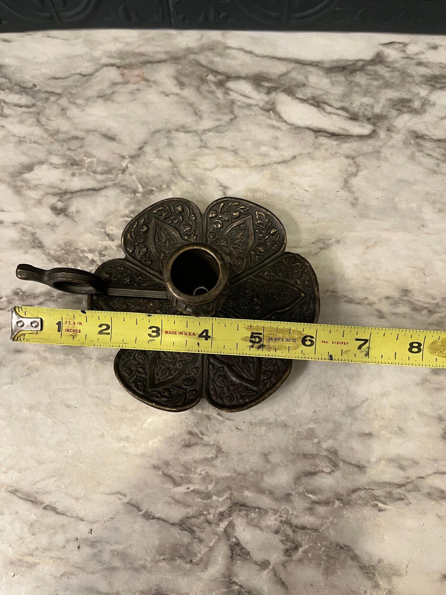 Vintage Flower Design Brass Chamberstick