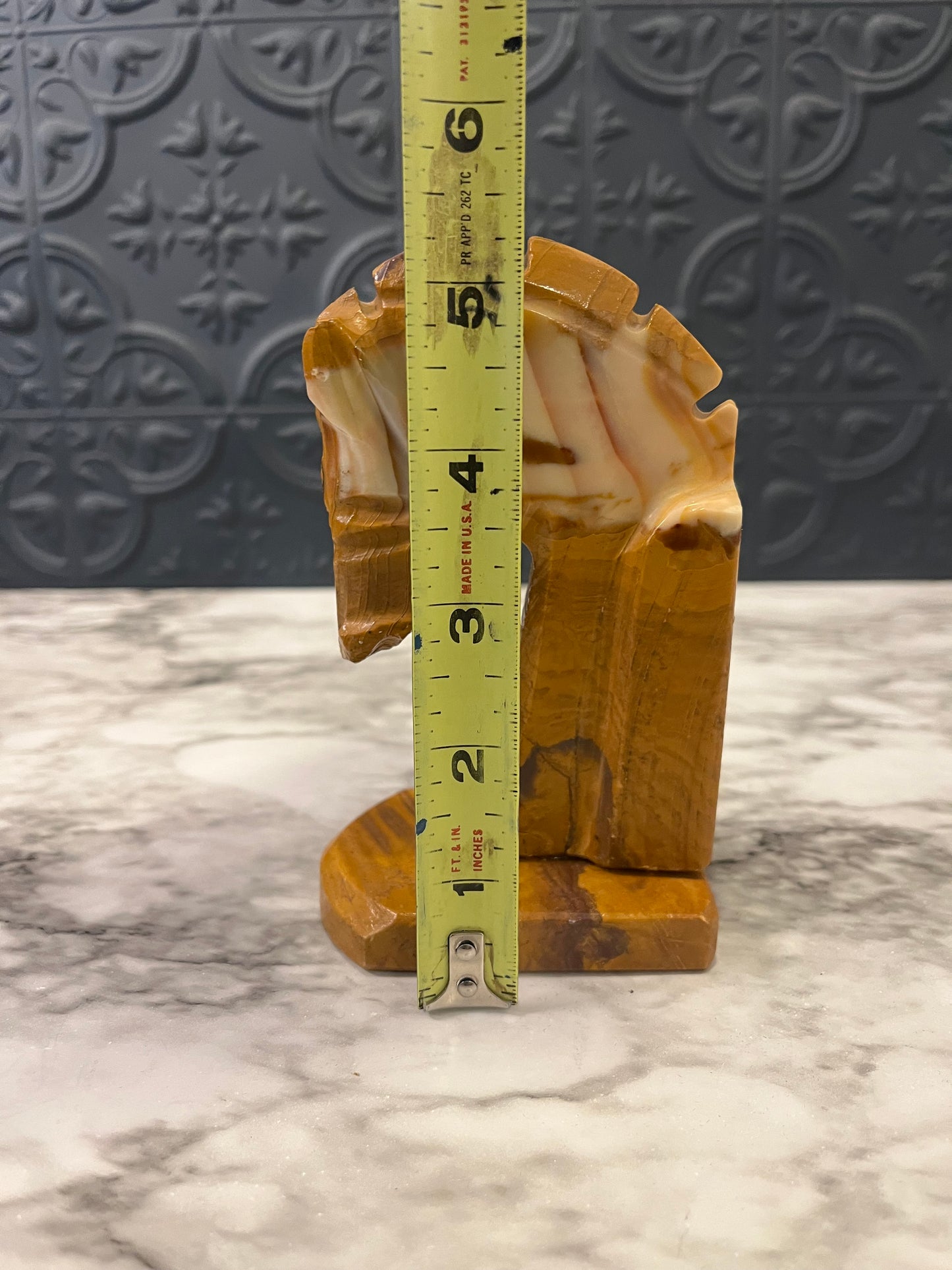 Orange Onyx Horse Head Bookend 5.5"