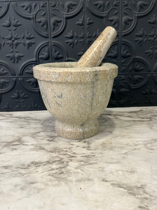 Stone Mortar and Pestle Tan 4.25"