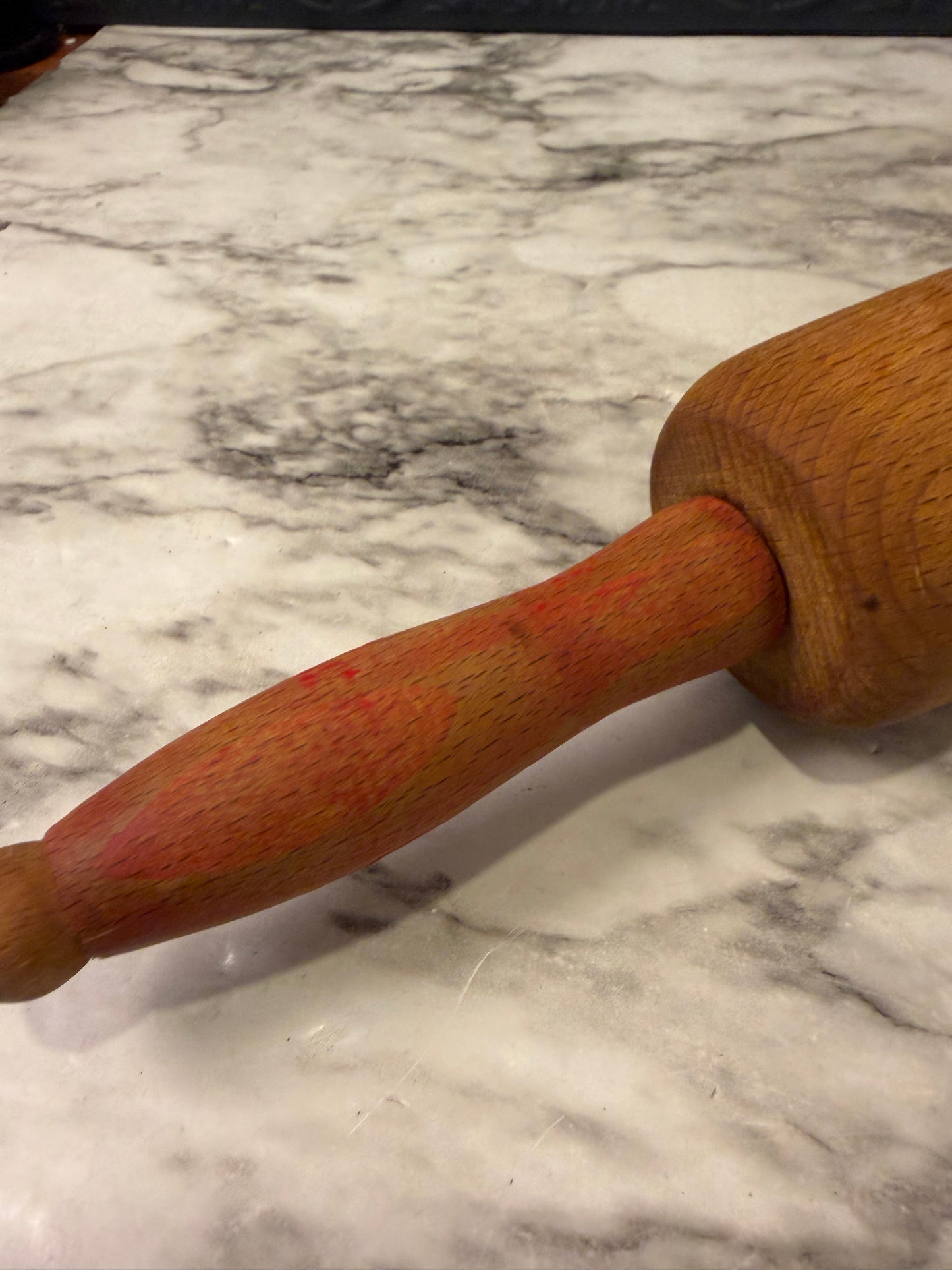 Wooden Rolling Pin with Faded Red Handle