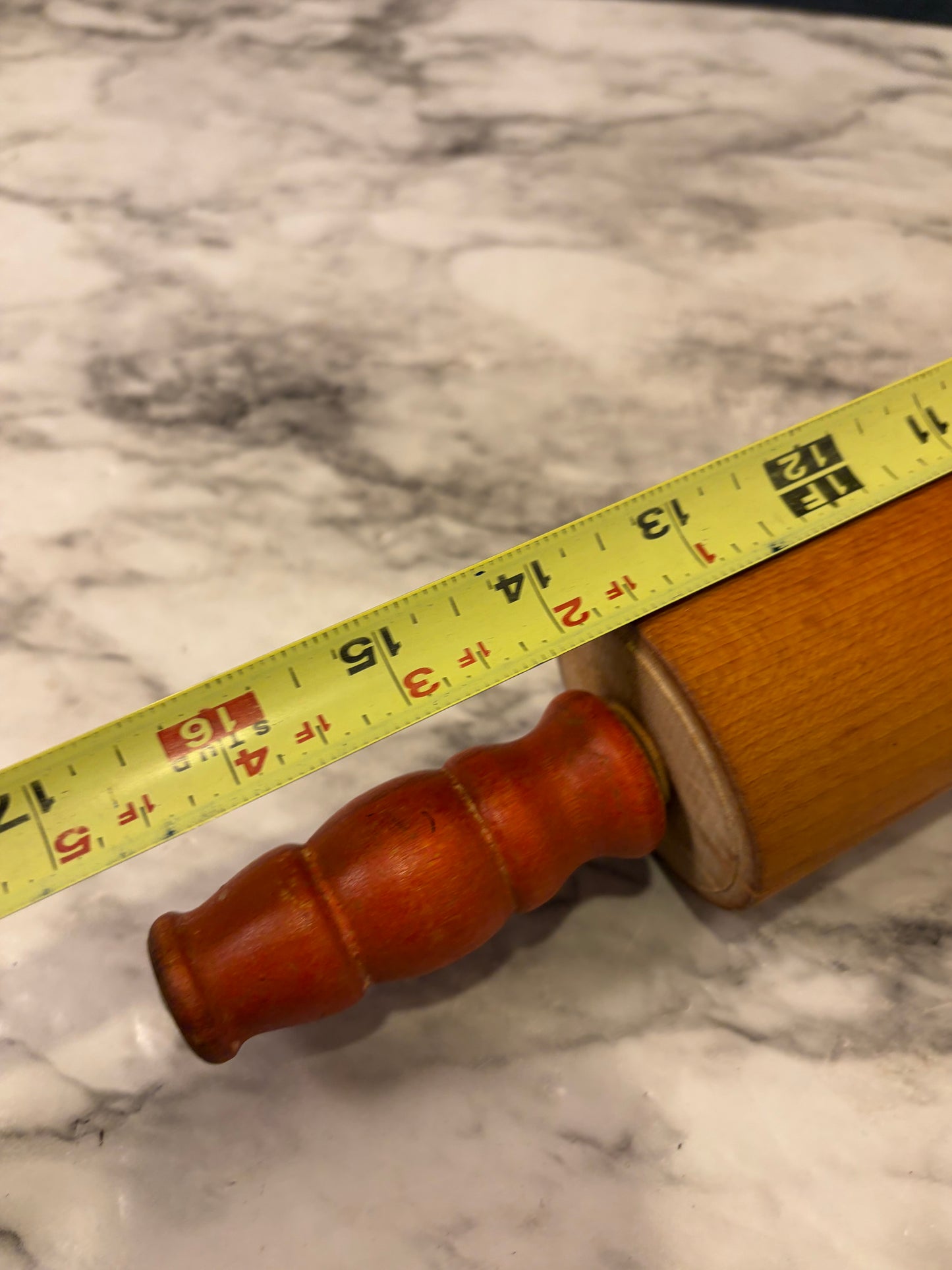 Wooden Rolling Pin with Faded Red Turned Handle
