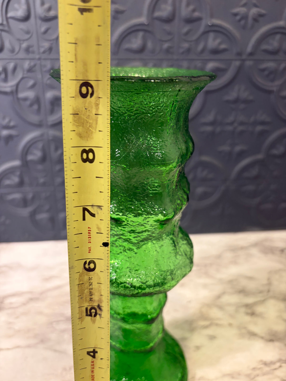 E O Brody Green Glass Textured Vase AS IS