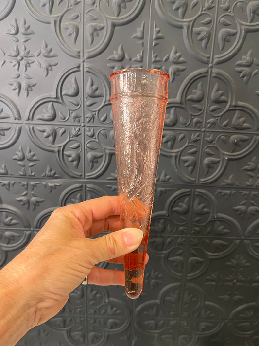 Pink Depression Glass Wall Vase with Bird