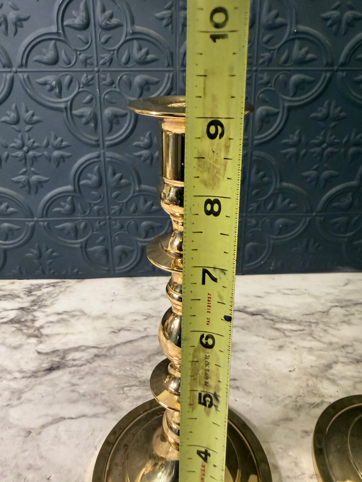 9" Heavy Brass Candlestick Pair