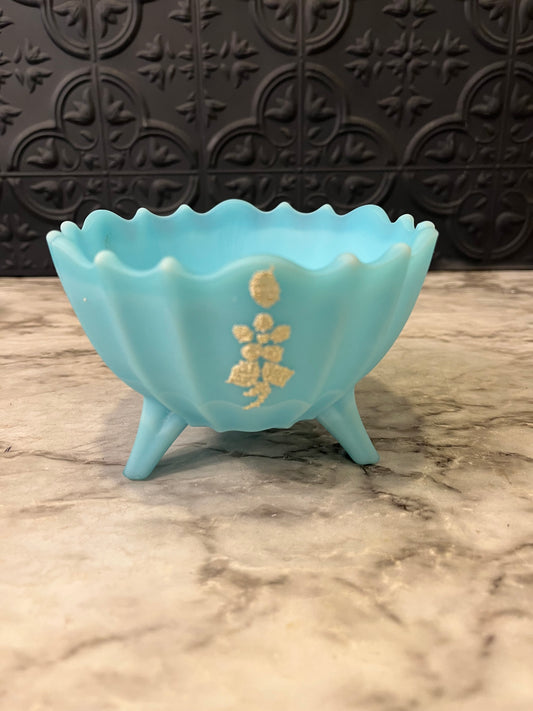 Westmorland Blue Satin Slag Glass Footed bowl
