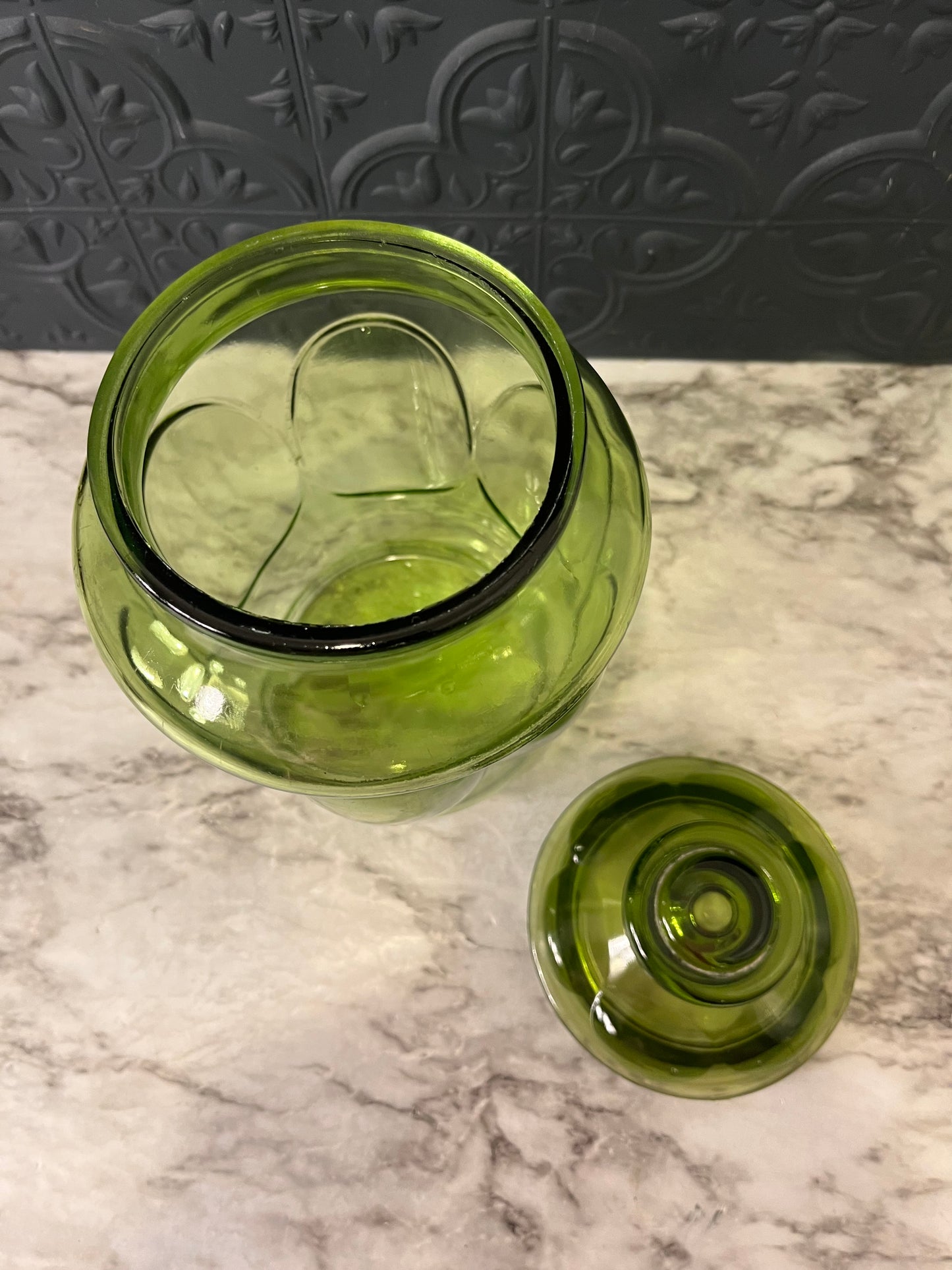 Green Glass Thumbprint Canister