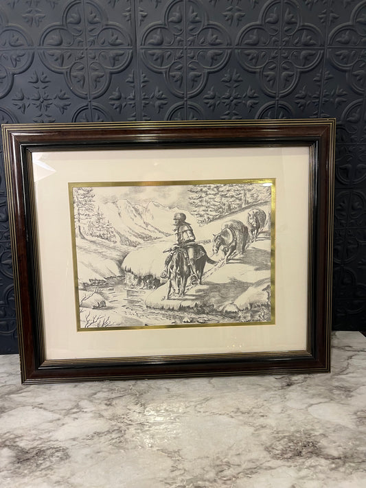 Print of Hunter in Mountains Framed by Carl Hawk