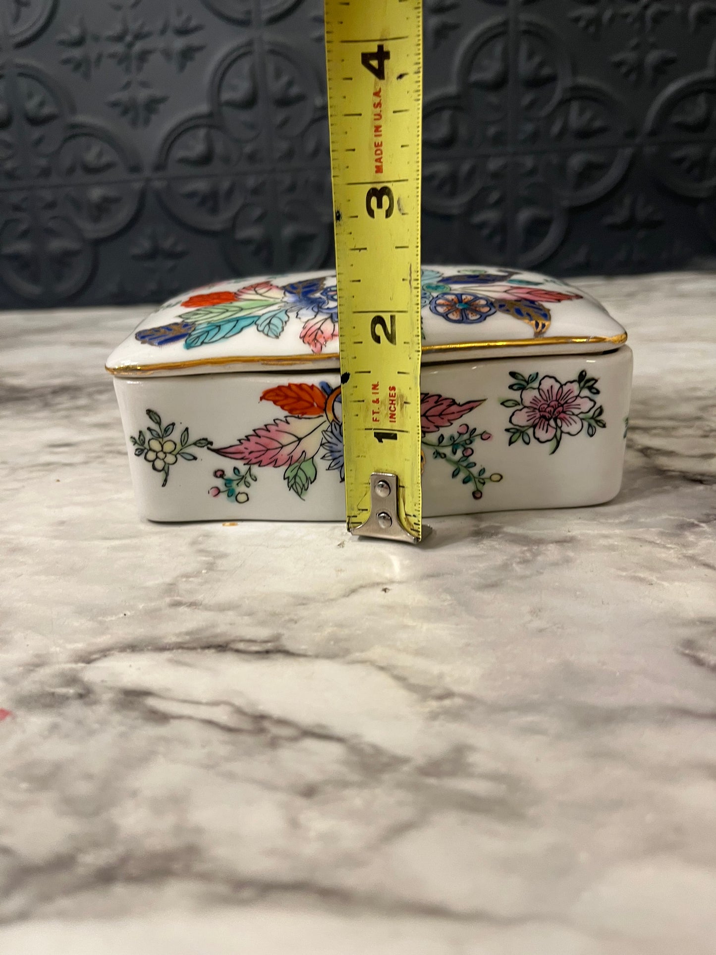 White Porcelain Trinket Box with Flowers