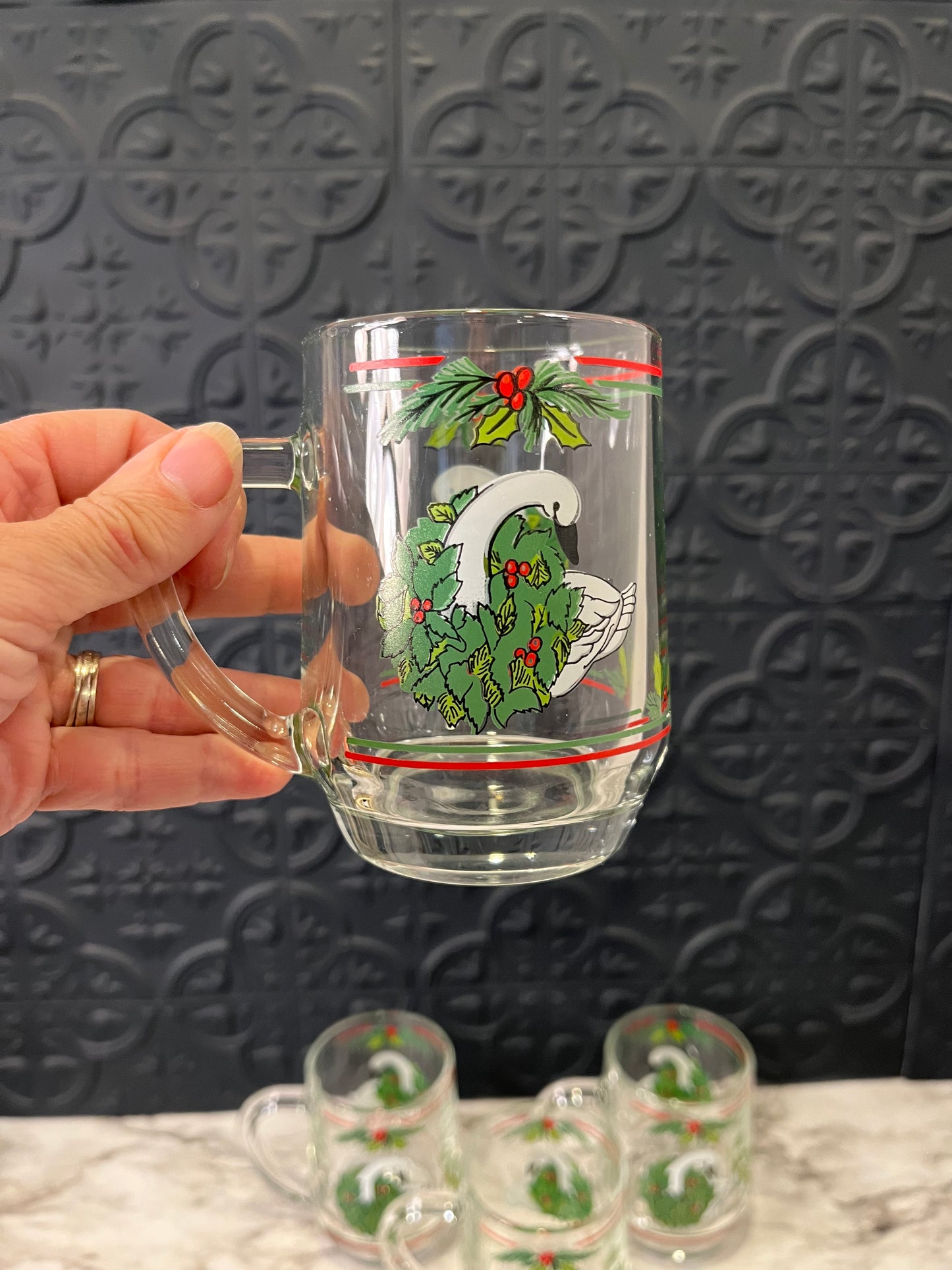 GlassChristmas Goose Mugs x 4