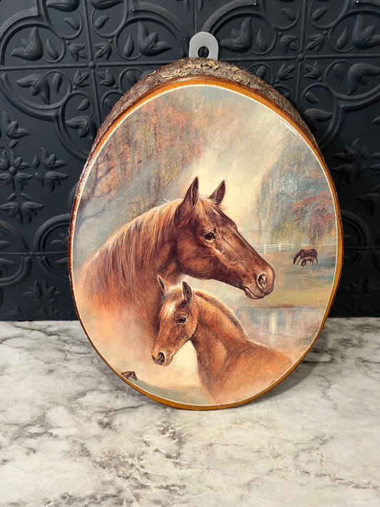 Horses on Wood Oval