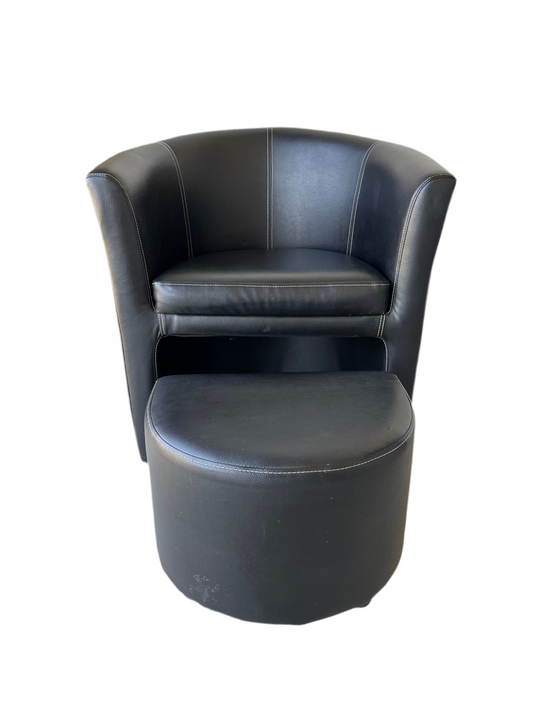 Black Faux Leather horseshoe Chair with Ottoman