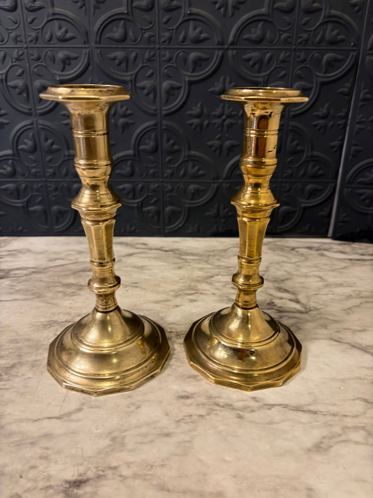 7.75" Brass Candlestick Pair with 12 Side base