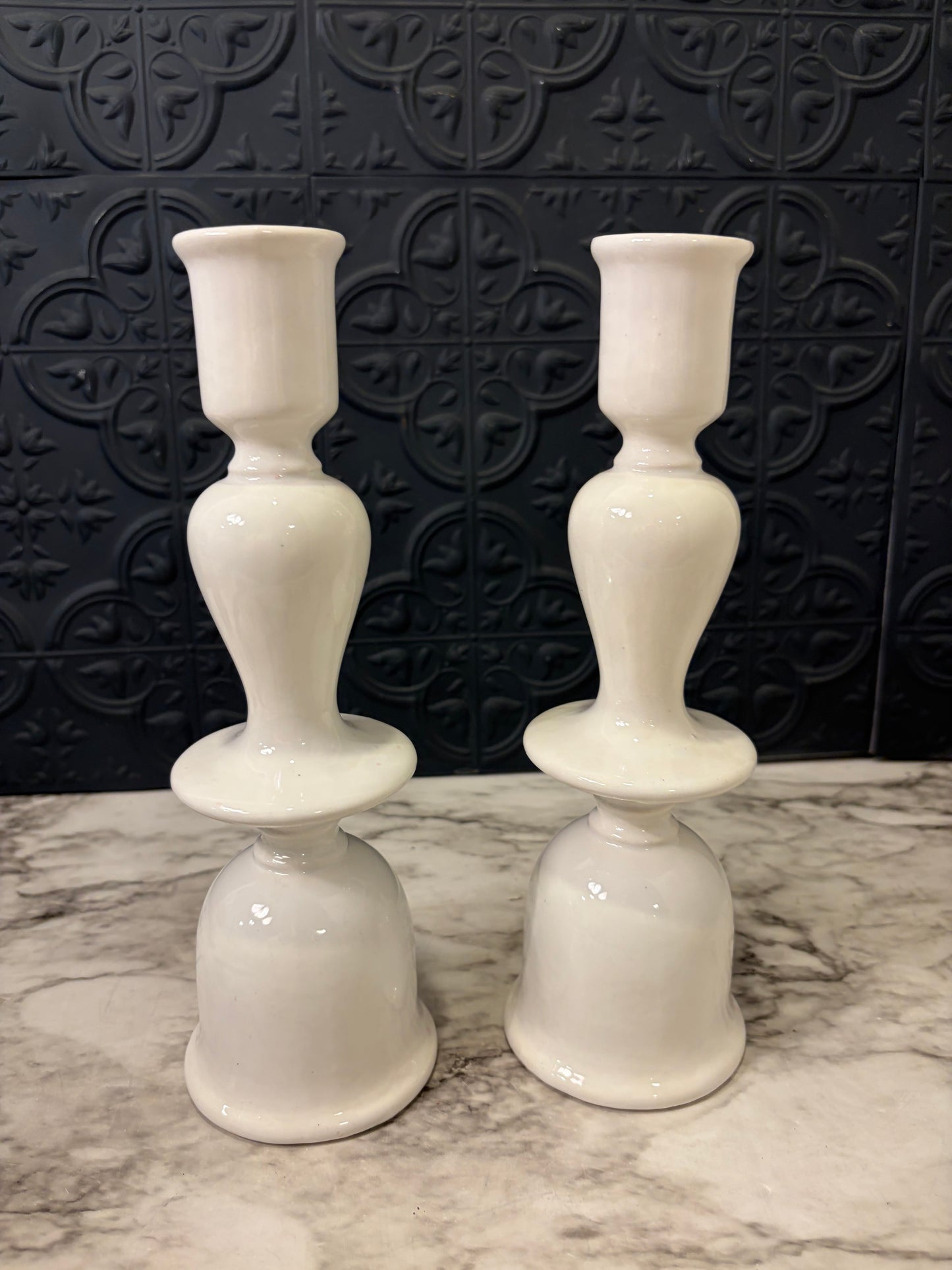 Montgomery Ward White Ceramic Candlestick Pair