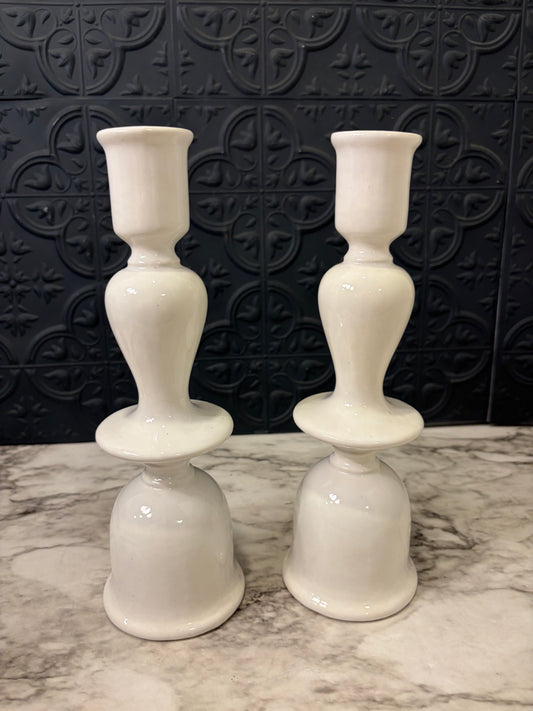 Montgomery Ward White Ceramic Candlestick Pair