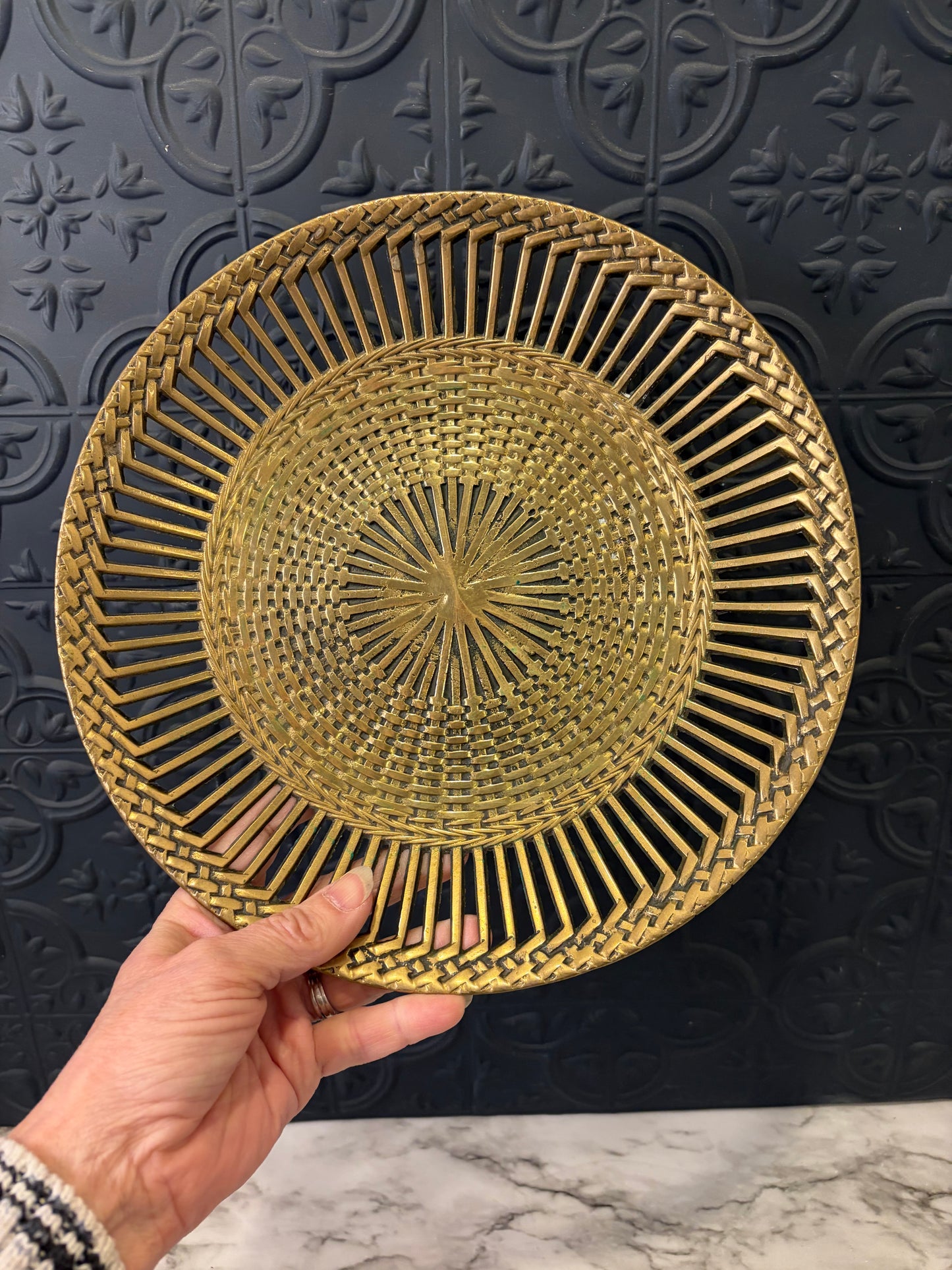 Solid Brass Basket Weave Catchall Bowl