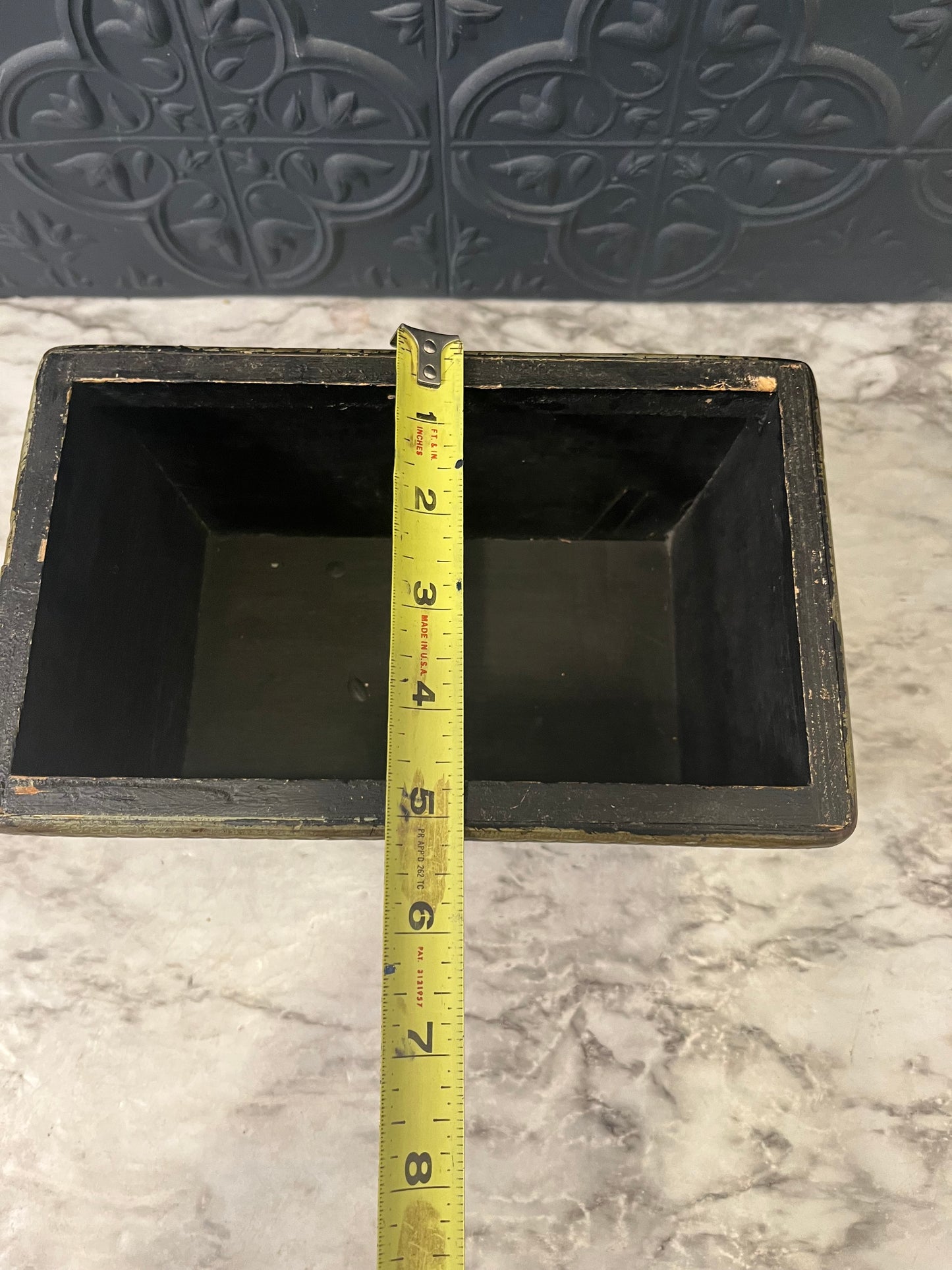 Rectangle Wood Planter with floral Motif