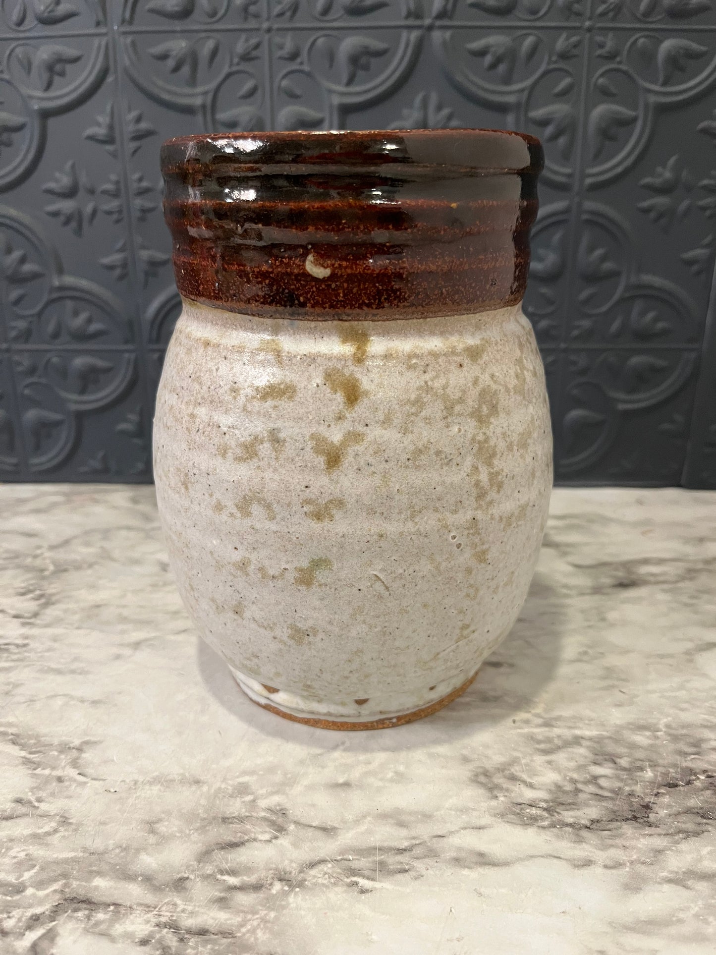 Two Tone Studio Pottery Vase Brown Rim