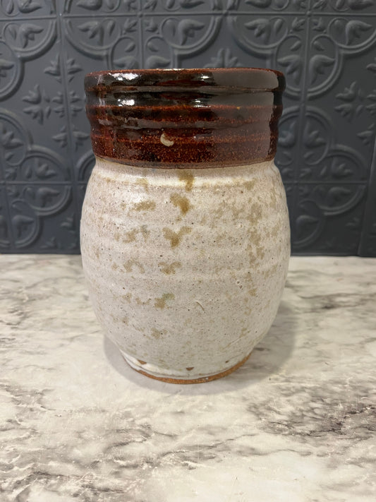 Two Tone Studio Pottery Vase Brown Rim