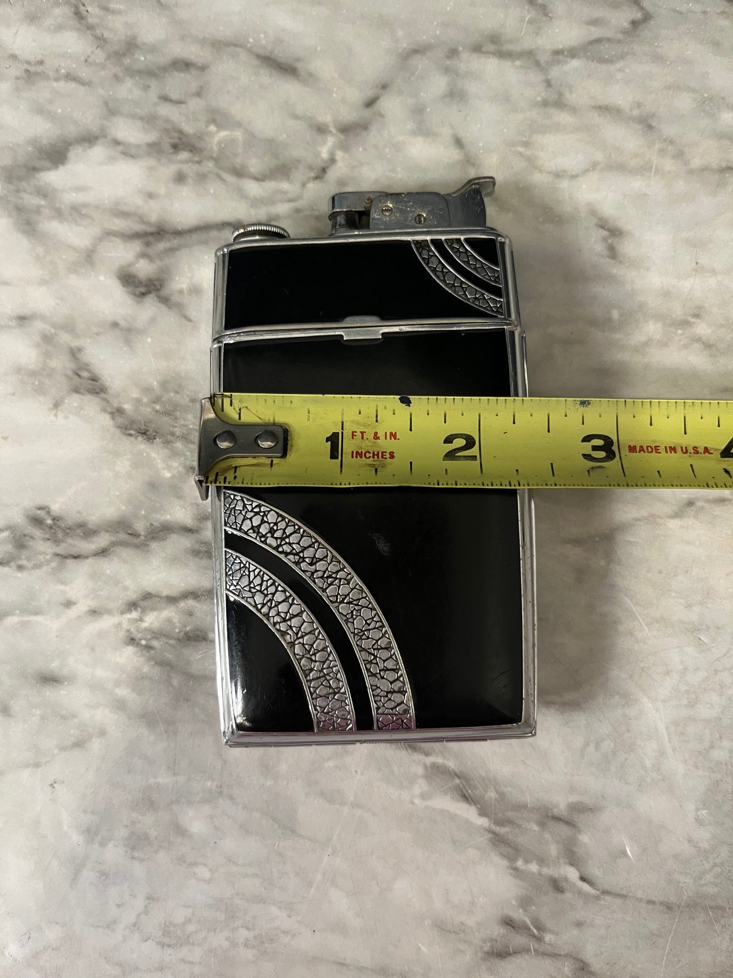 Art Deco Black and Silver Lighter and Cigarette Case