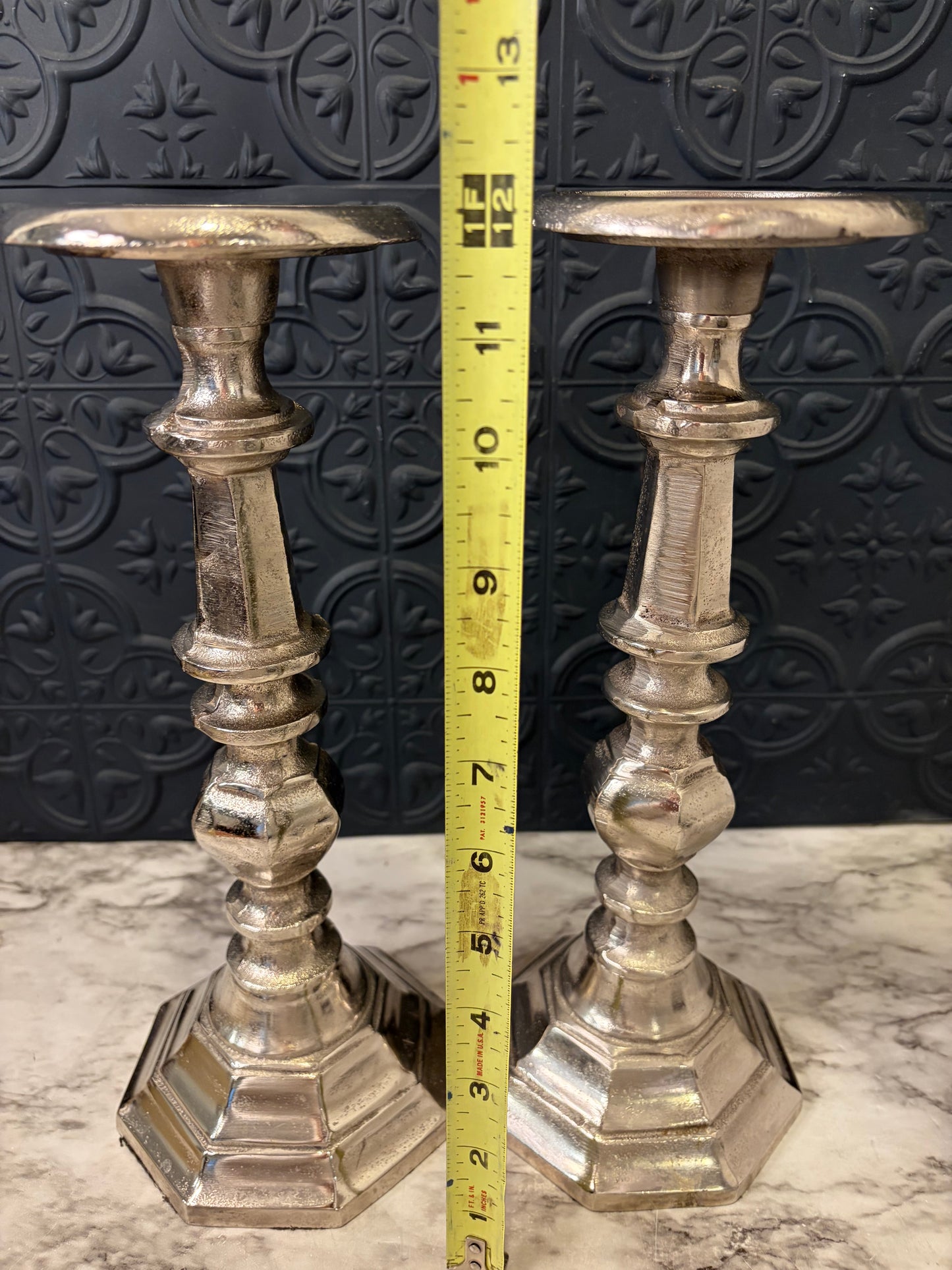 Set of Two Pewter Candle Sticks 12"