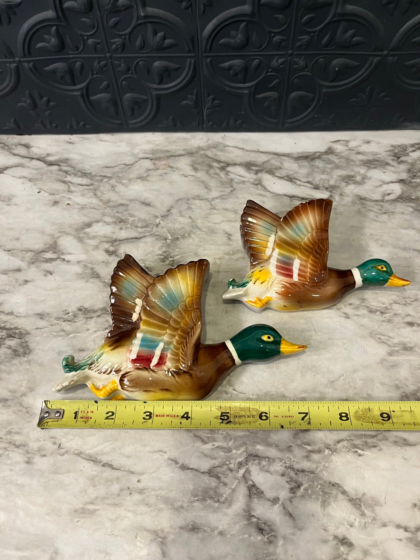 Mallard Duck flying duck wall pockets x2
