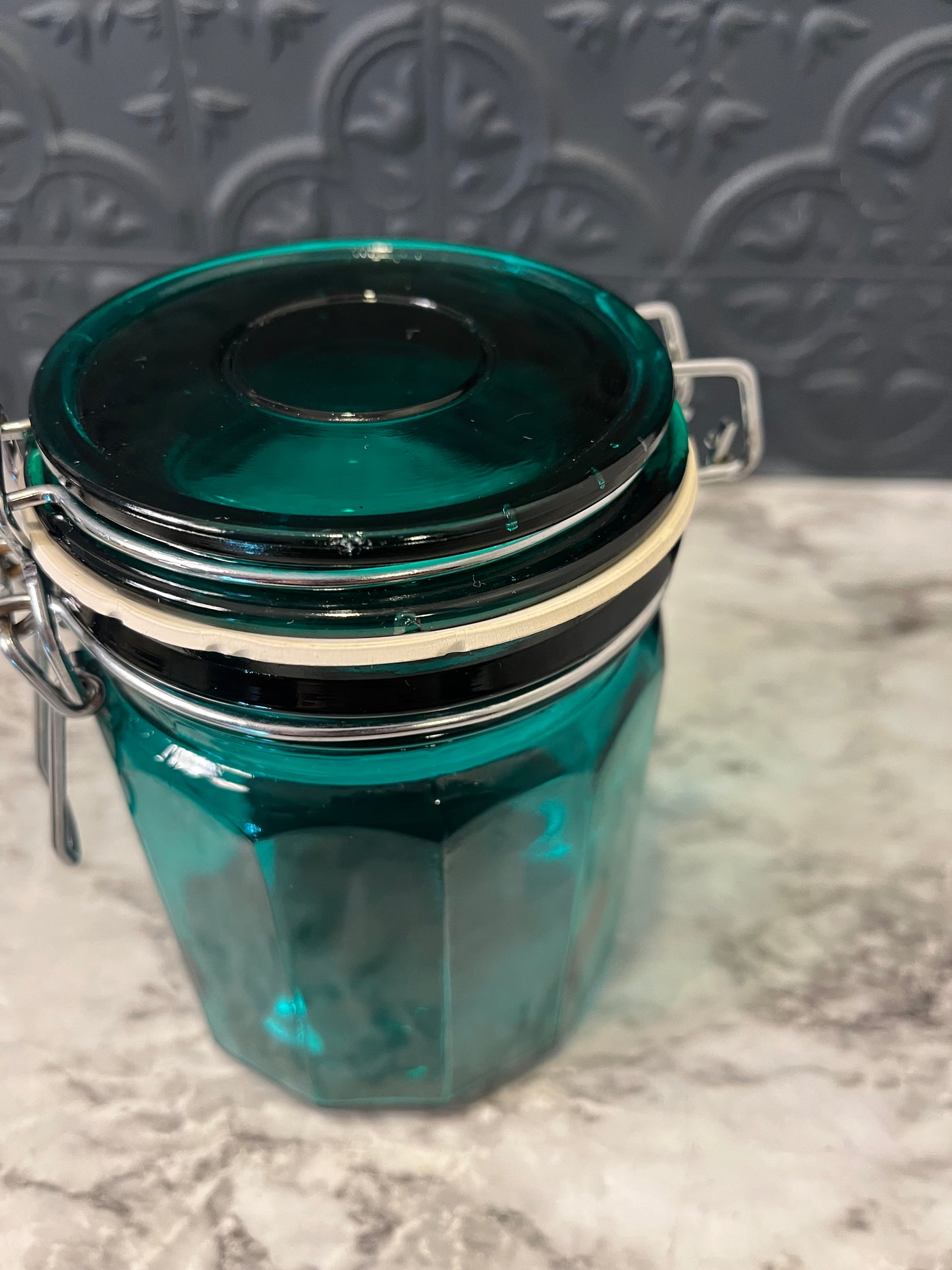 Teal Green Glass Canister 6"