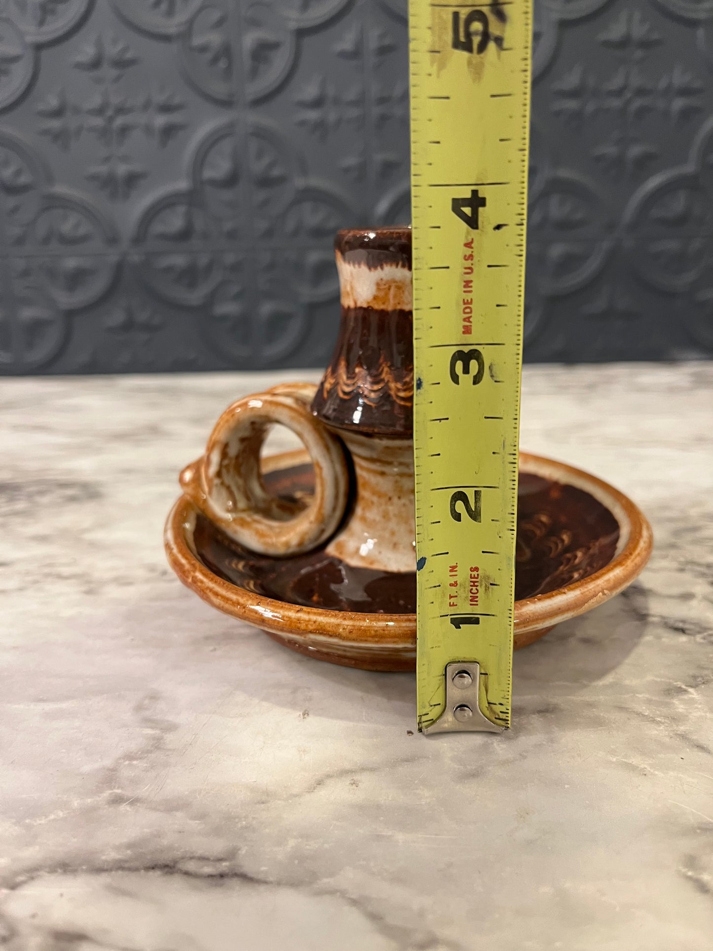 Brown Pottery Chamberstick candle holder