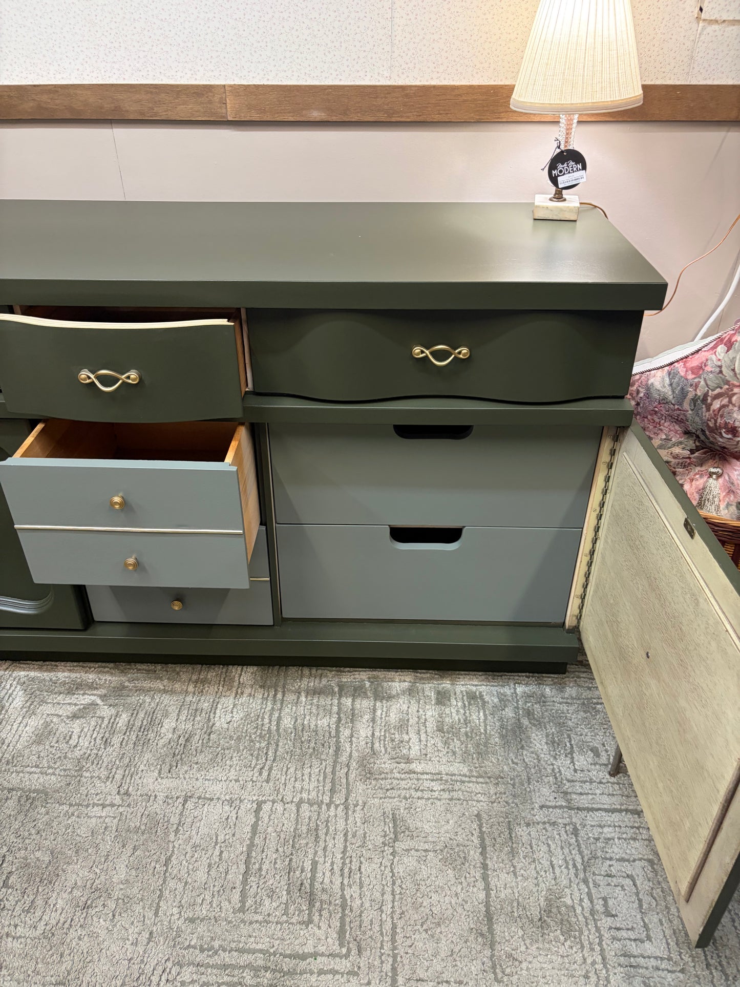 Mid Century Dresser with Two Tone Paint Green