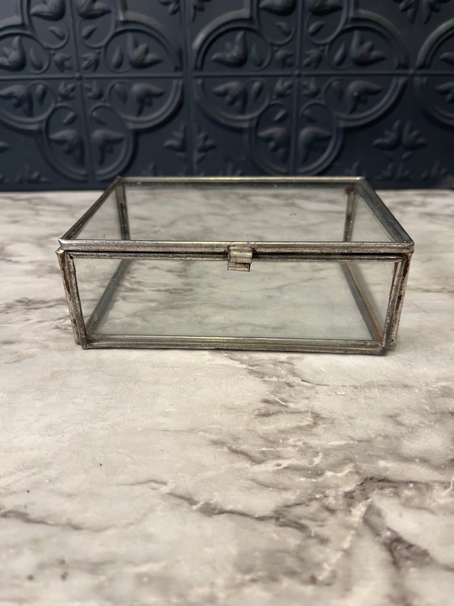 Square Silver Tone and Glass Box