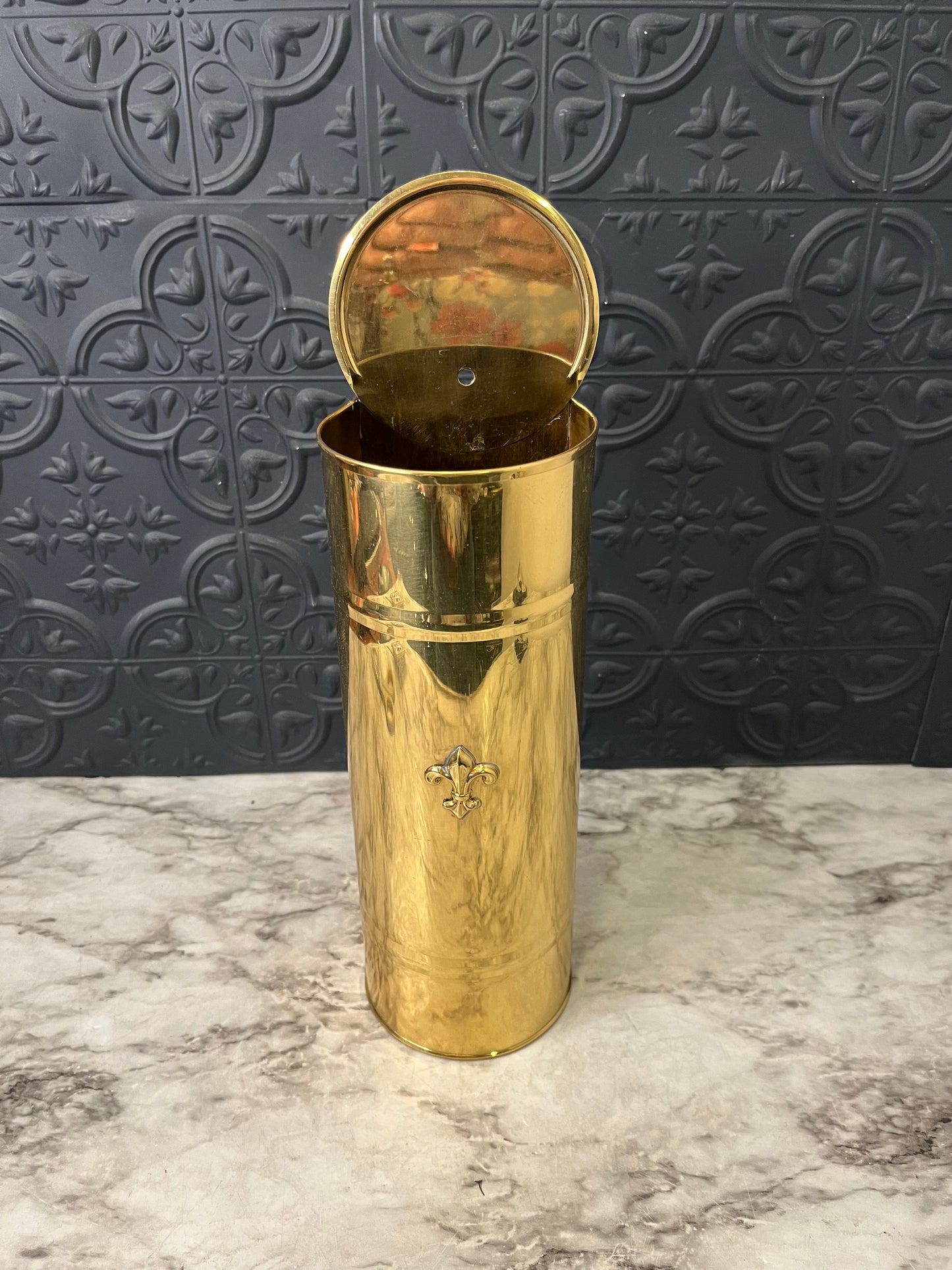 Brass Matchstick Holder with Fleur de lis symbol