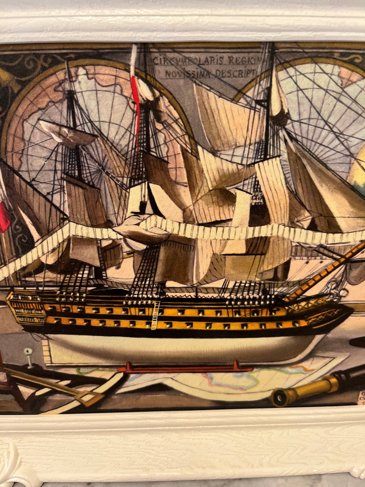 Charles Cerrny Ship Model Print in White Plastic Frame