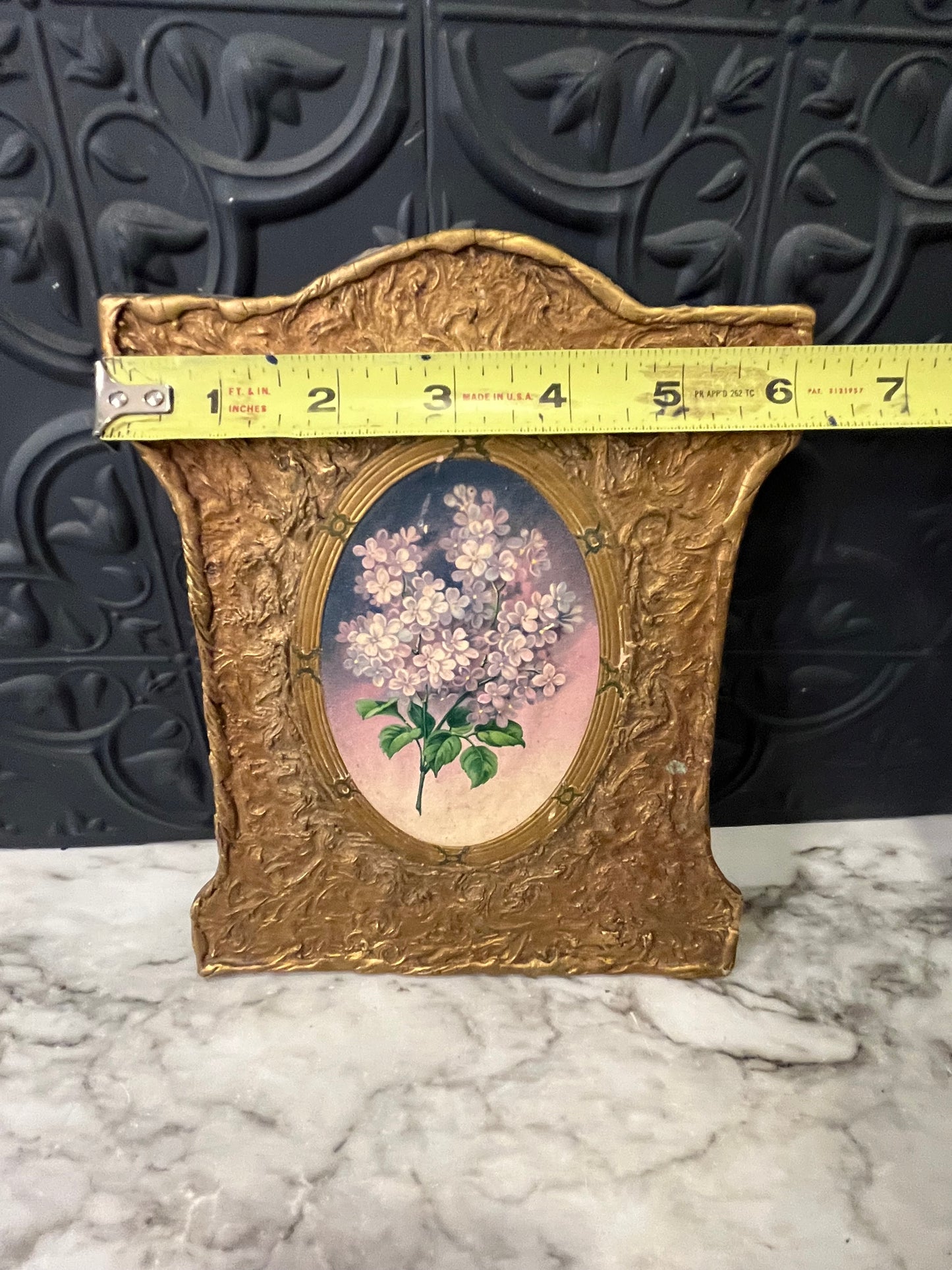 Lilac Print on Gold Wood