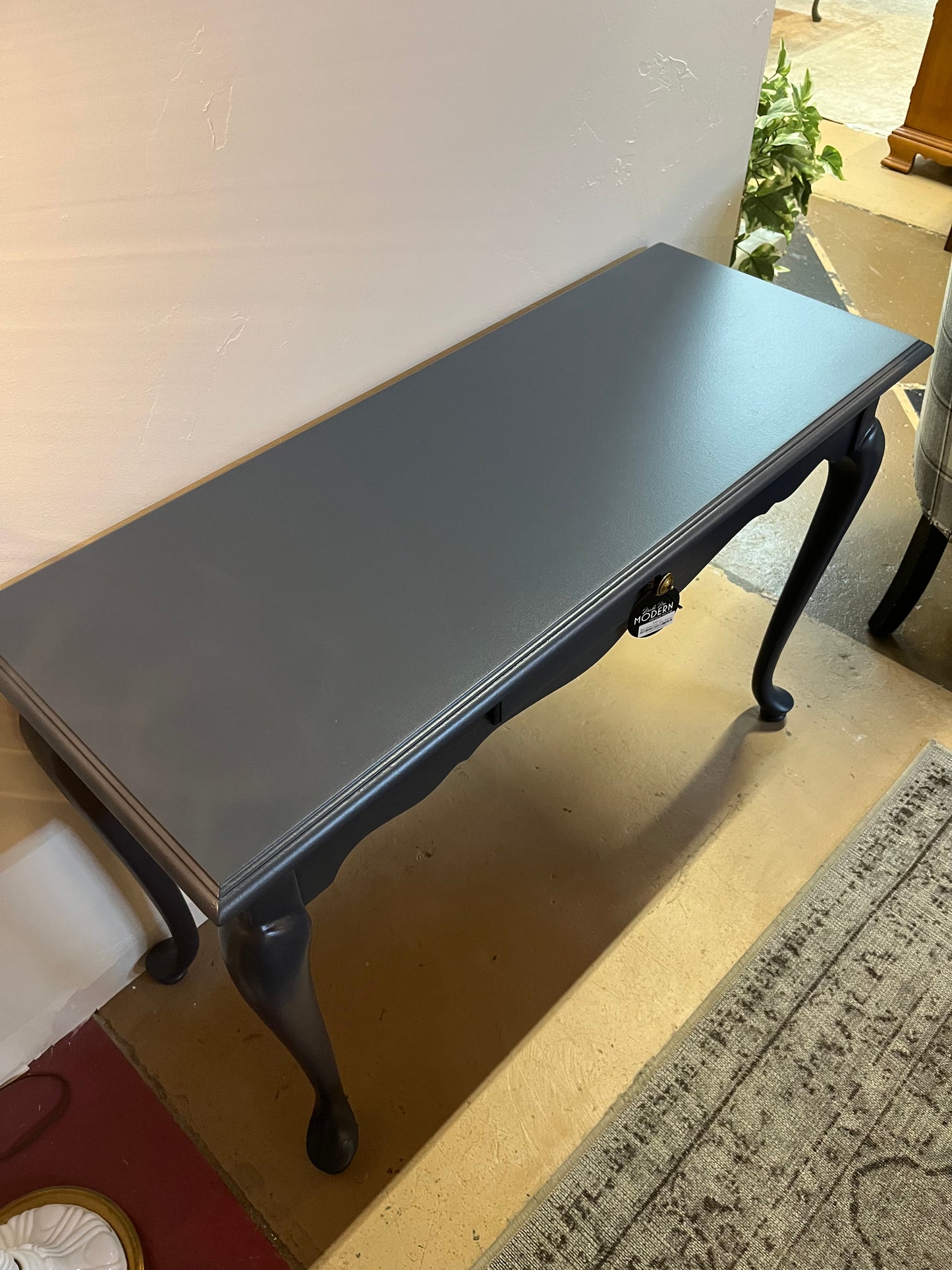 Blue Vanity Entry Table Painted Inkwell