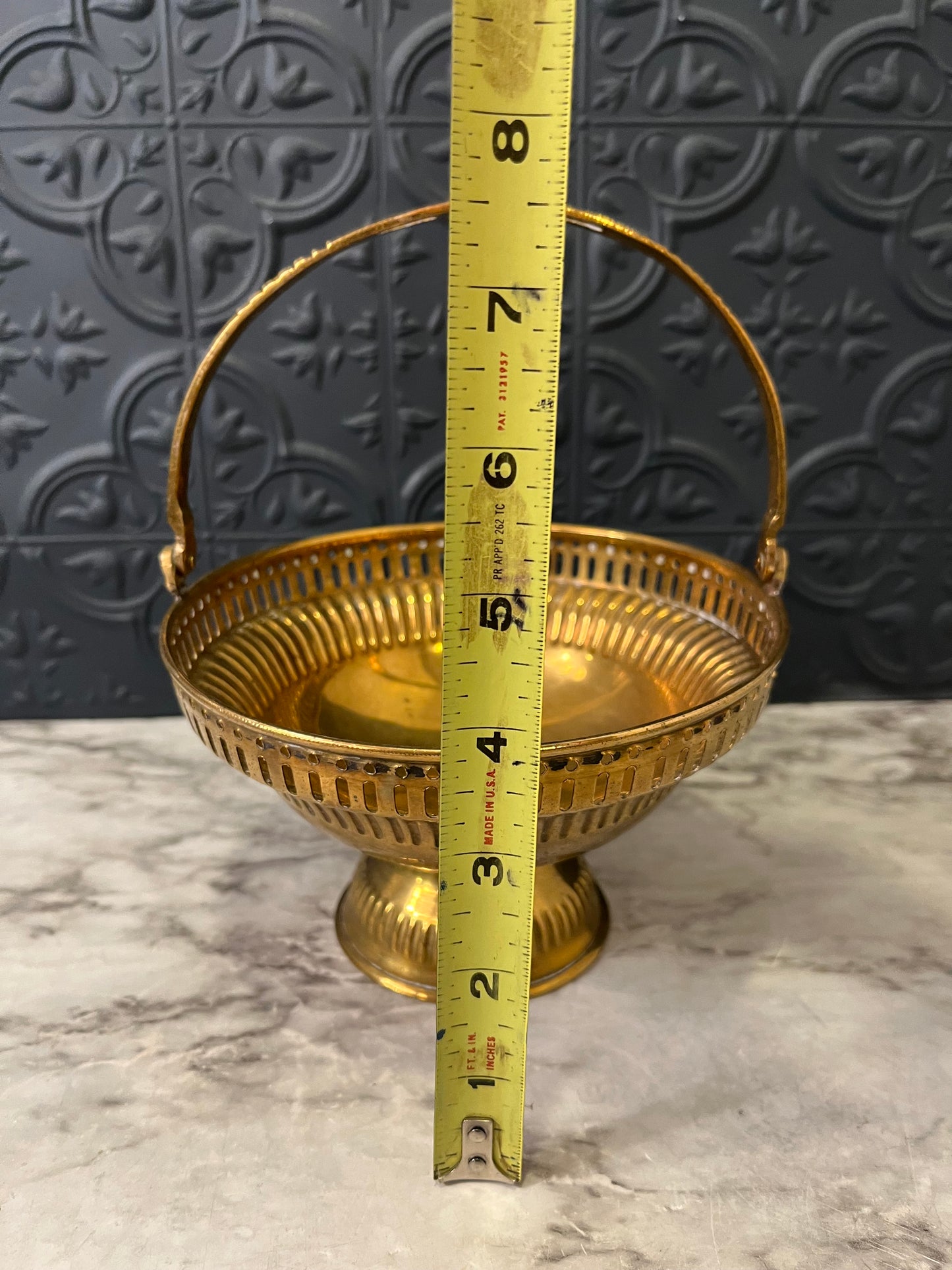 Brass Pedestal Basket with Handle