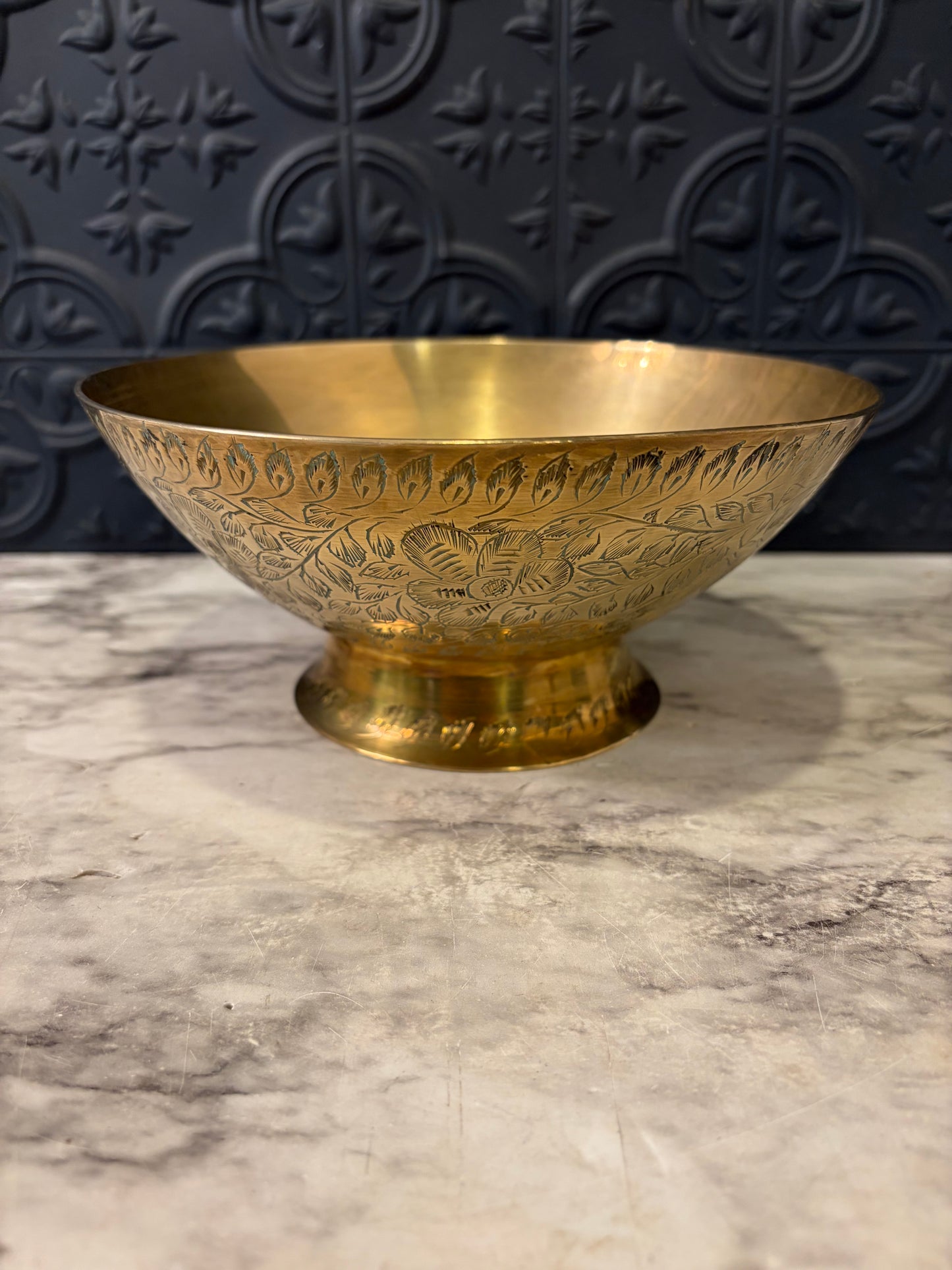 Etched Brass Pedestal Bowl 7.5" Round