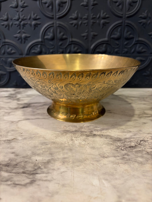 Etched Brass Pedestal Bowl 7.5" Round