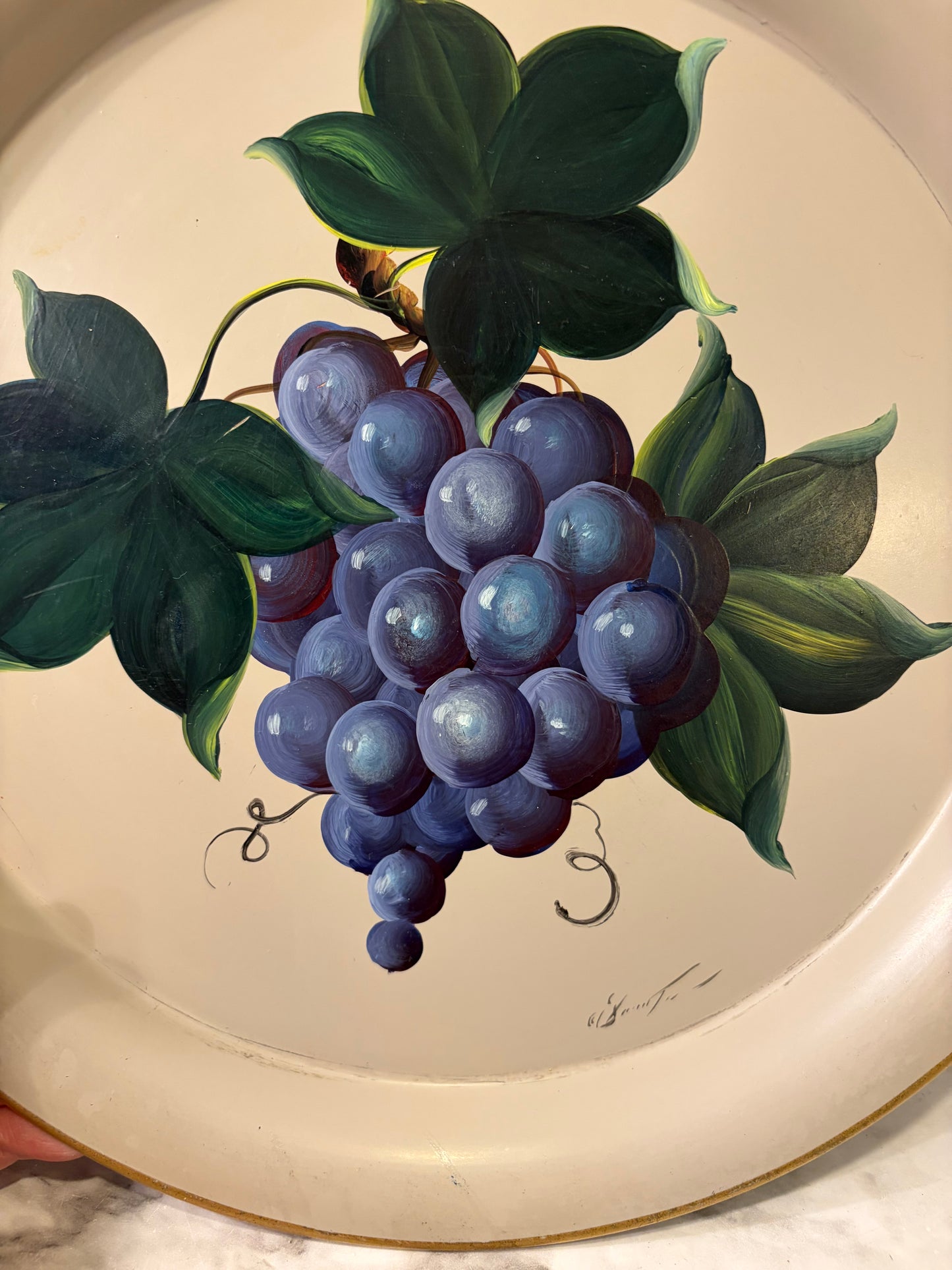 Hand Painted Tray with Grapes