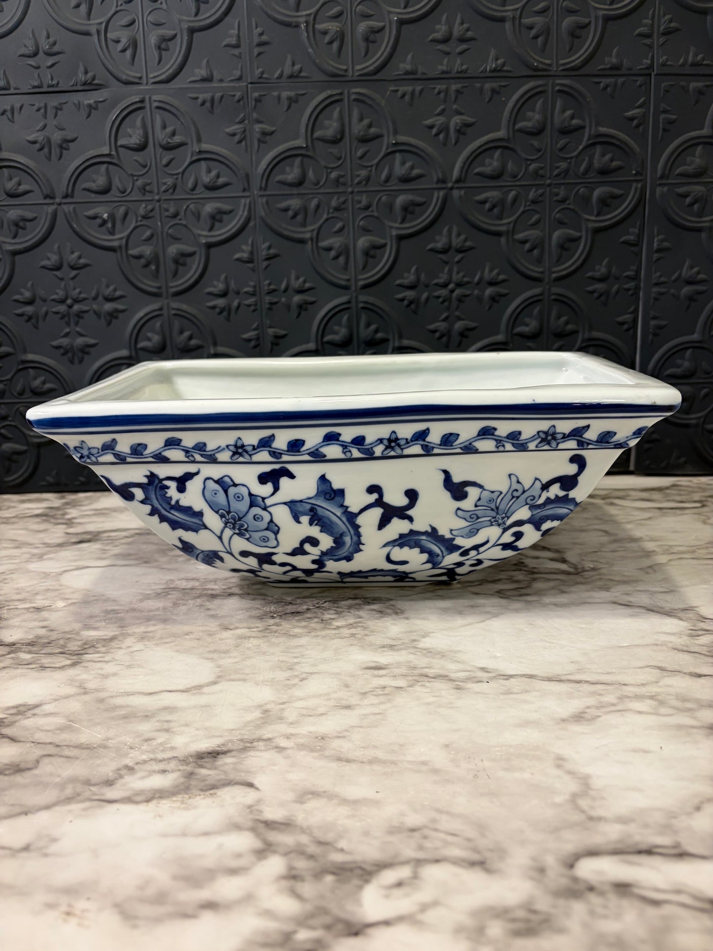 Blue and White Ceramic Planter 12"