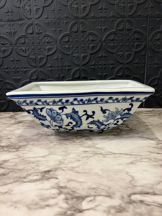 Blue and White Ceramic Planter 12"